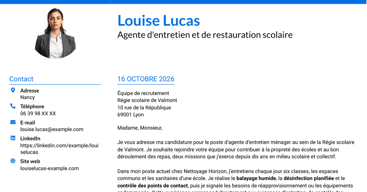 7 modèles de lettre de motivation pour Agent d'entretien ménager - Écoles et restauration scolaire, avec exemples