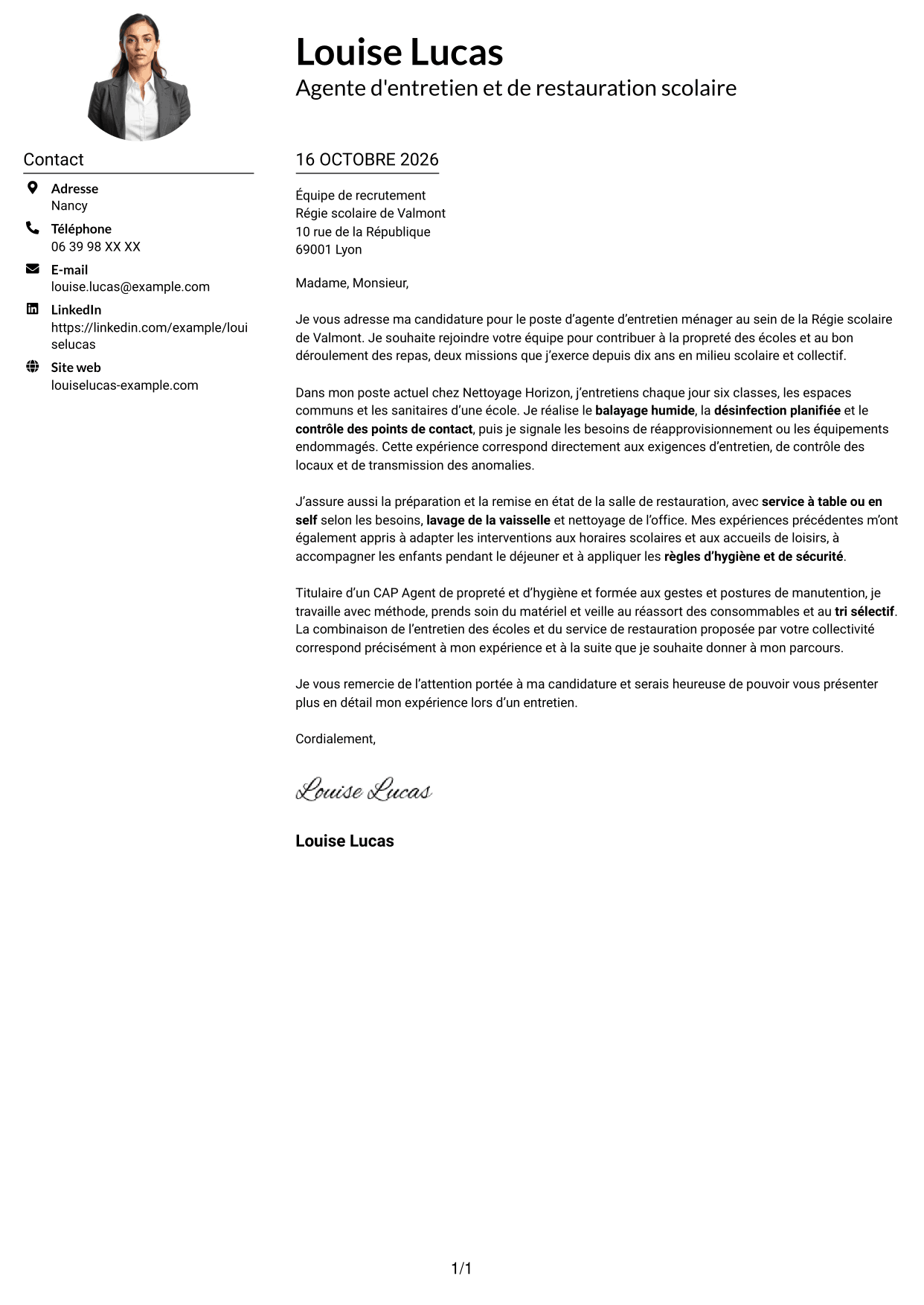 Exemple de lettre de motivation — page 1