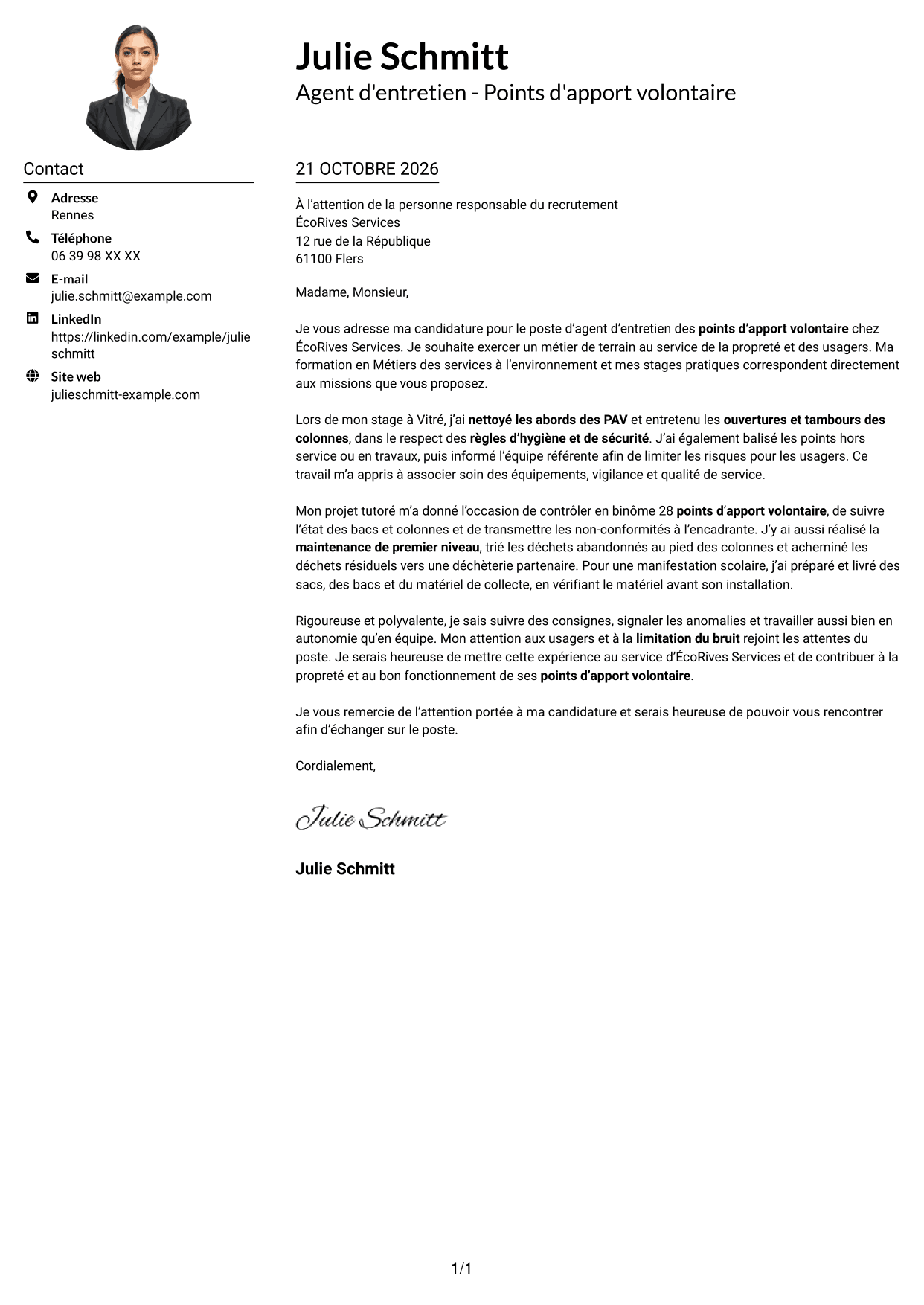 Exemple de lettre de motivation — page 1