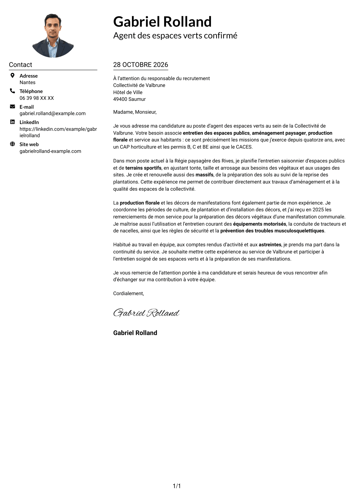 Exemple de lettre de motivation — page 1
