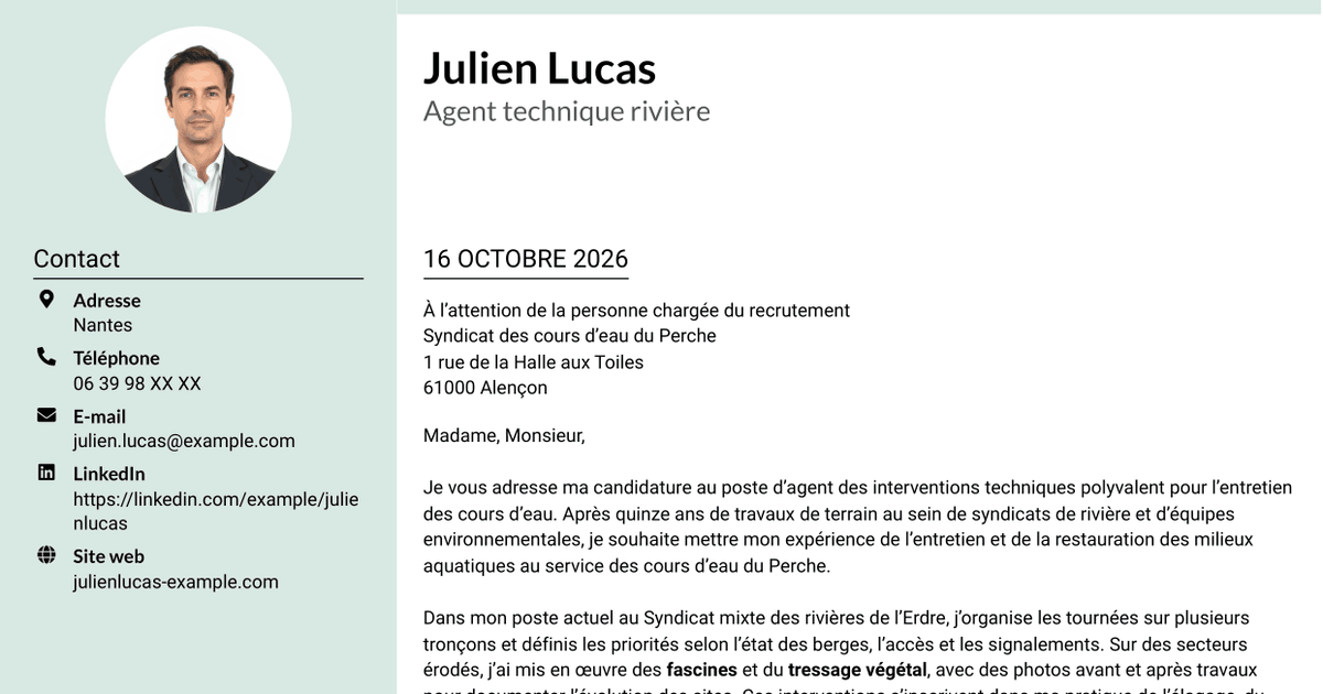 7 modèles de lettre de motivation pour Agent des interventions techniques polyvalent - Entretien des cours d’eau, avec exemples