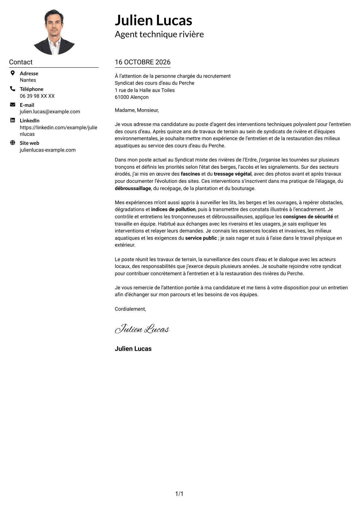 Exemple de lettre de motivation — page 1