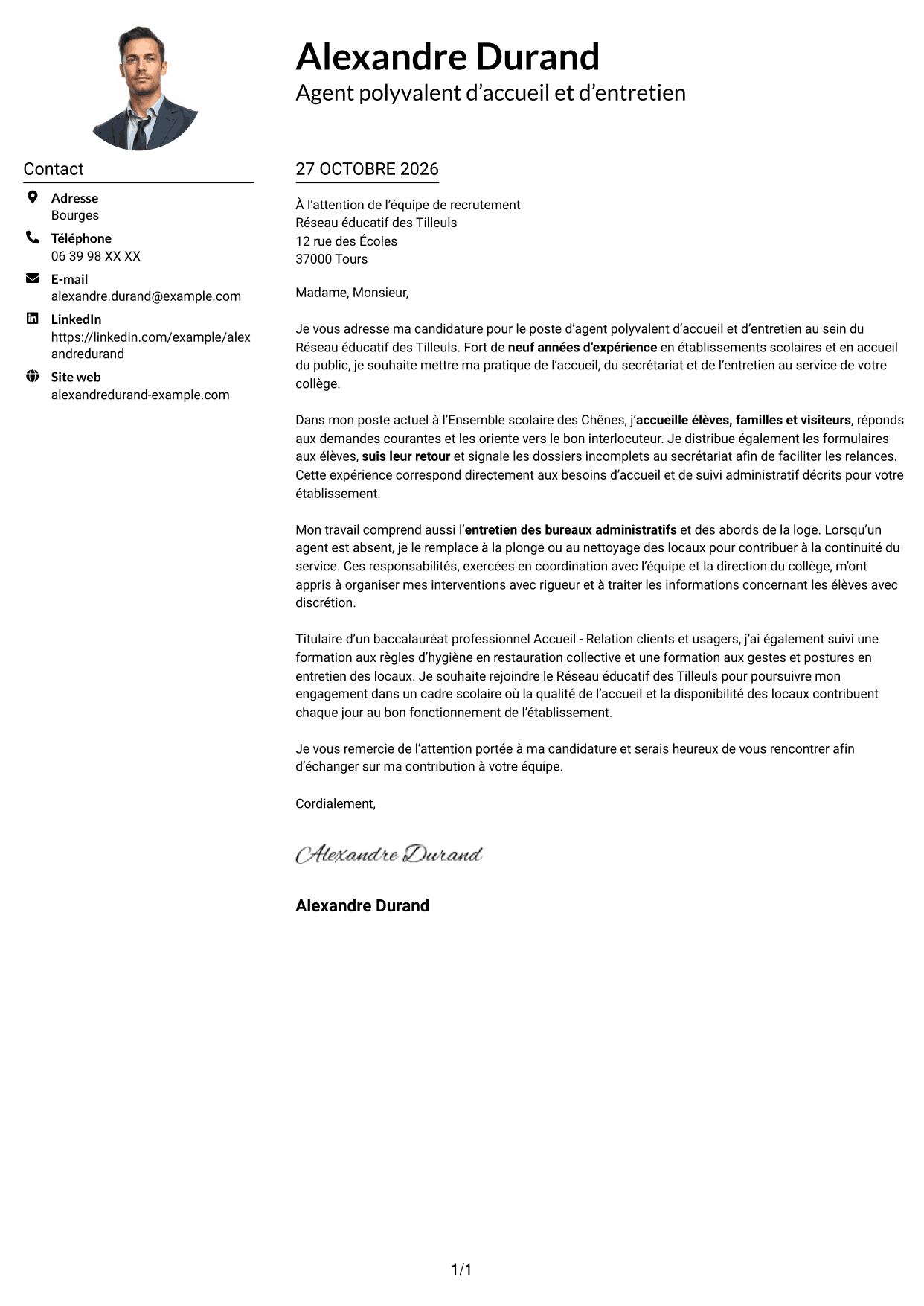 Exemple de lettre de motivation — page 1