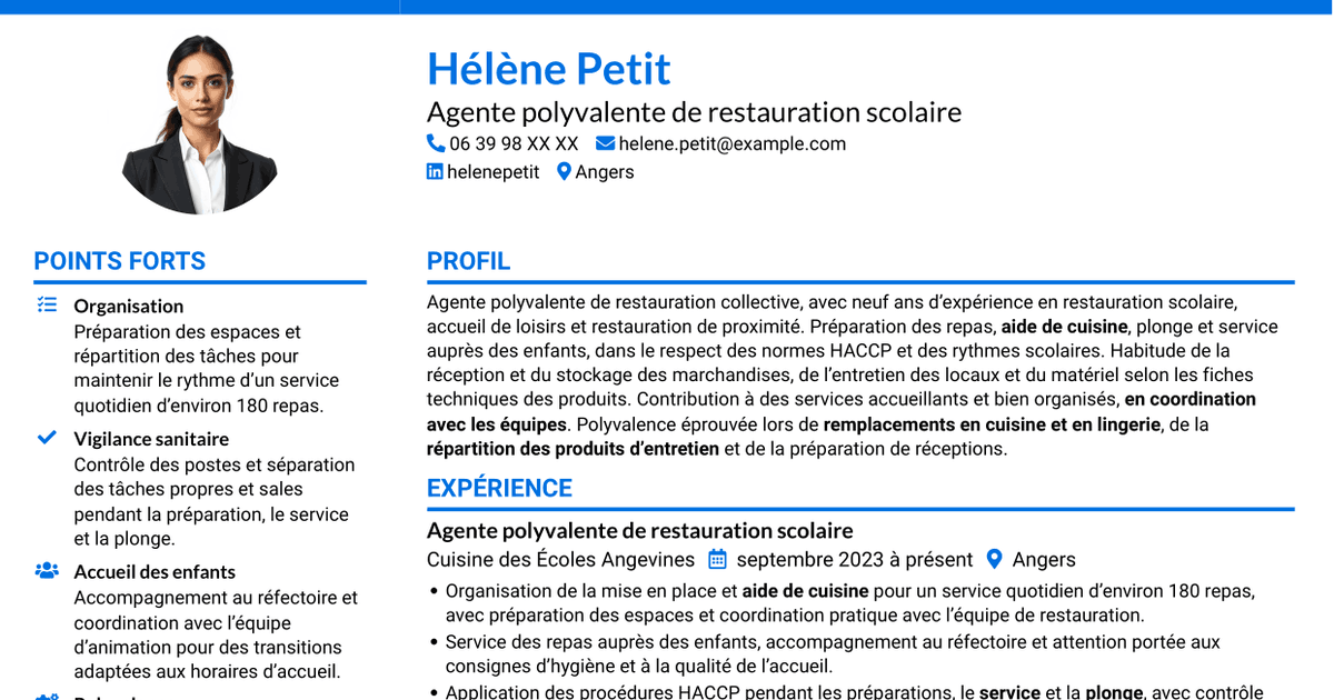 7 modèles de CV pour Agent polyvalent de restauration collective, avec exemples