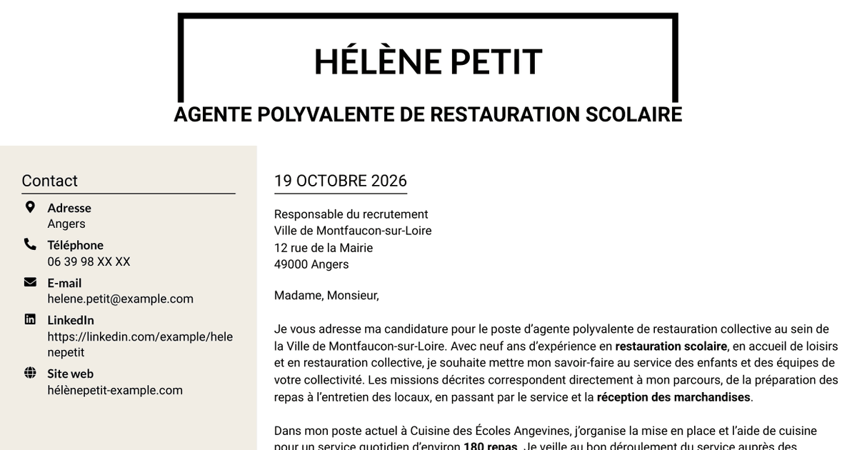7 modèles de lettre de motivation pour Agent polyvalent de restauration collective, avec exemples