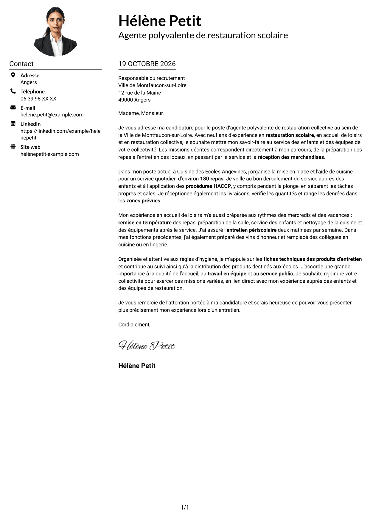 Exemple de lettre de motivation — page 1