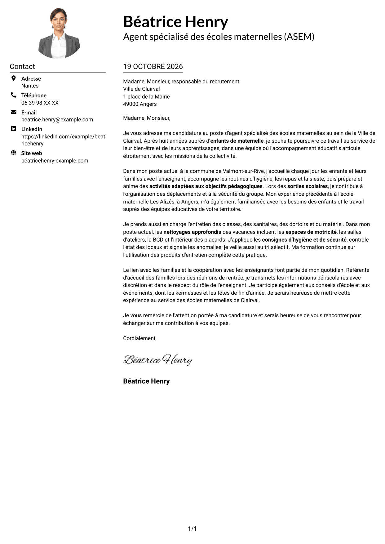 Exemple de lettre de motivation — page 1