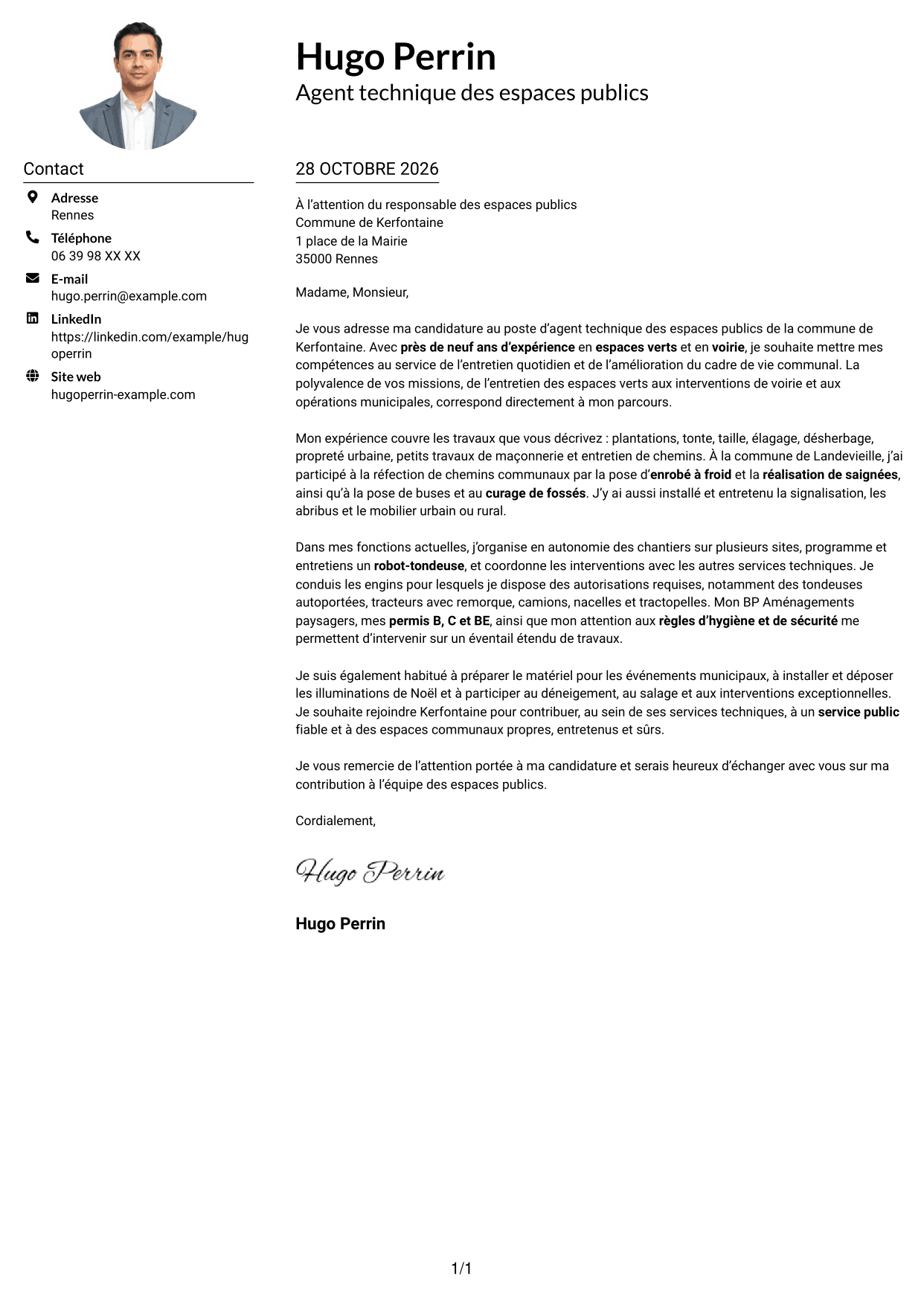 Exemple de lettre de motivation — page 1