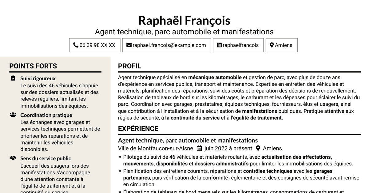 7 modèles de CV pour Agent technique - Mécanique et bâtiment, avec exemples
