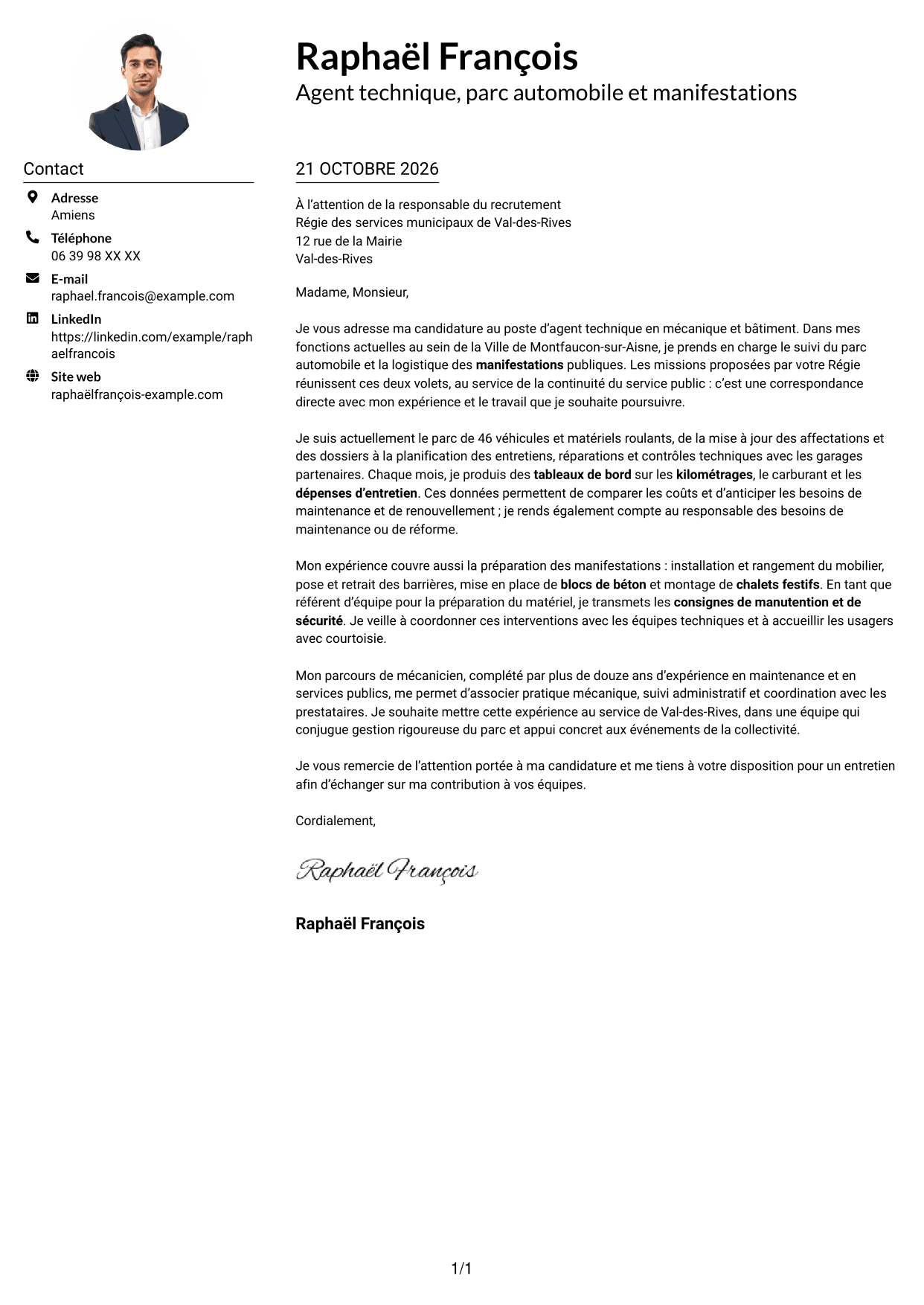 Exemple de lettre de motivation — page 1