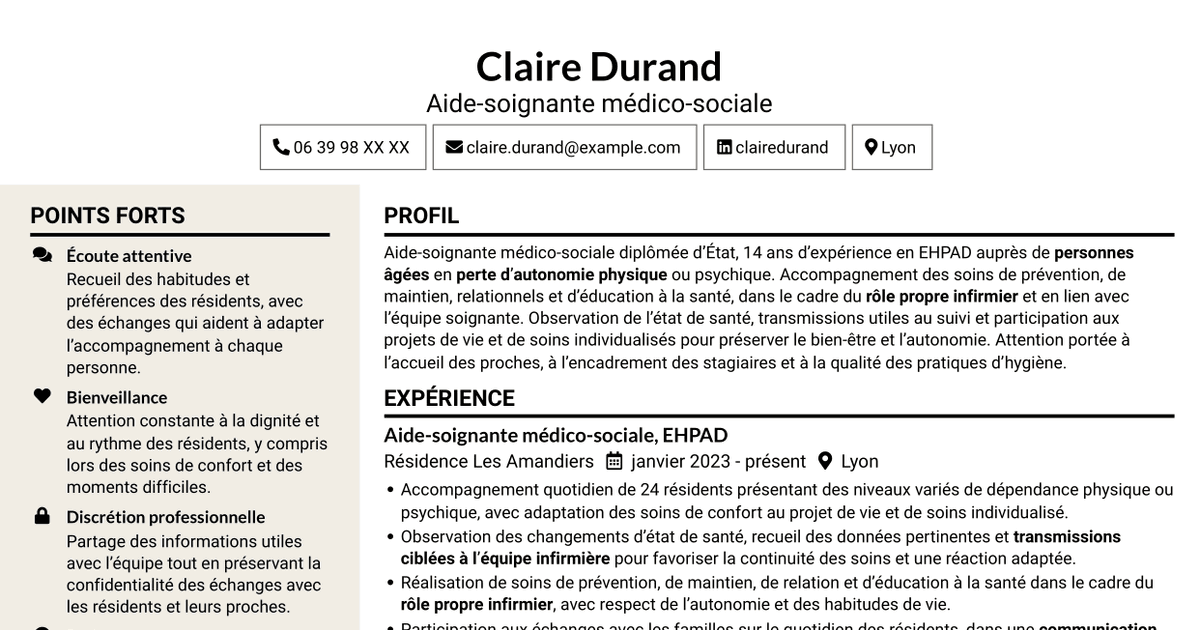7 modèles de CV pour Aide-soignant médico-social, avec exemples