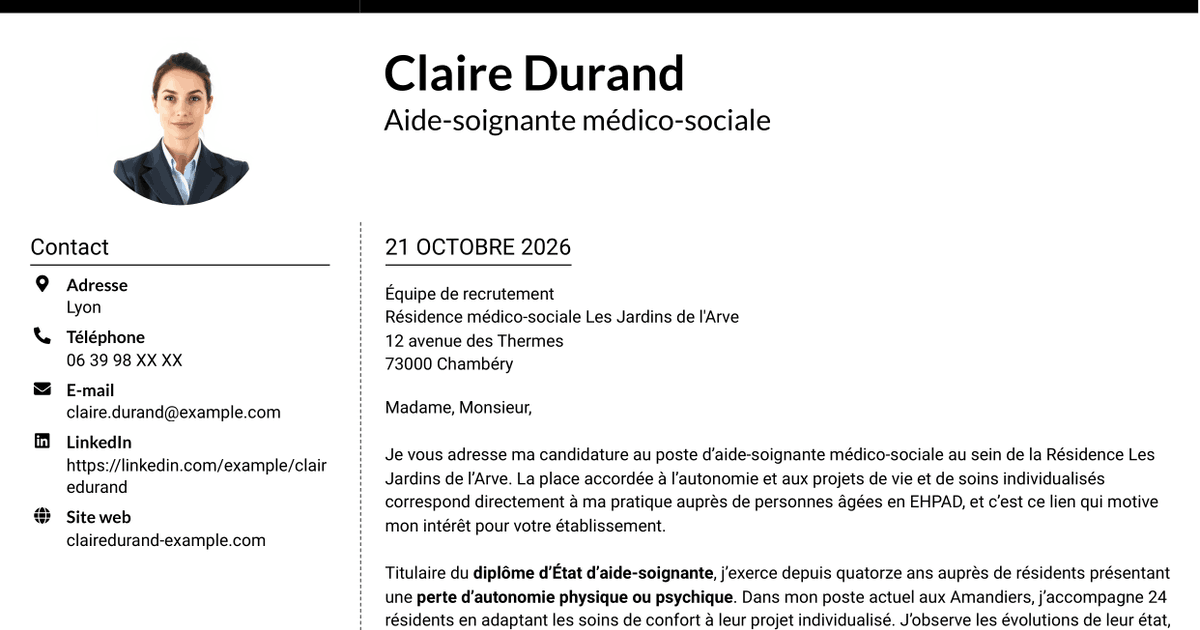 7 modèles de lettre de motivation pour Aide-soignant médico-social, avec exemples