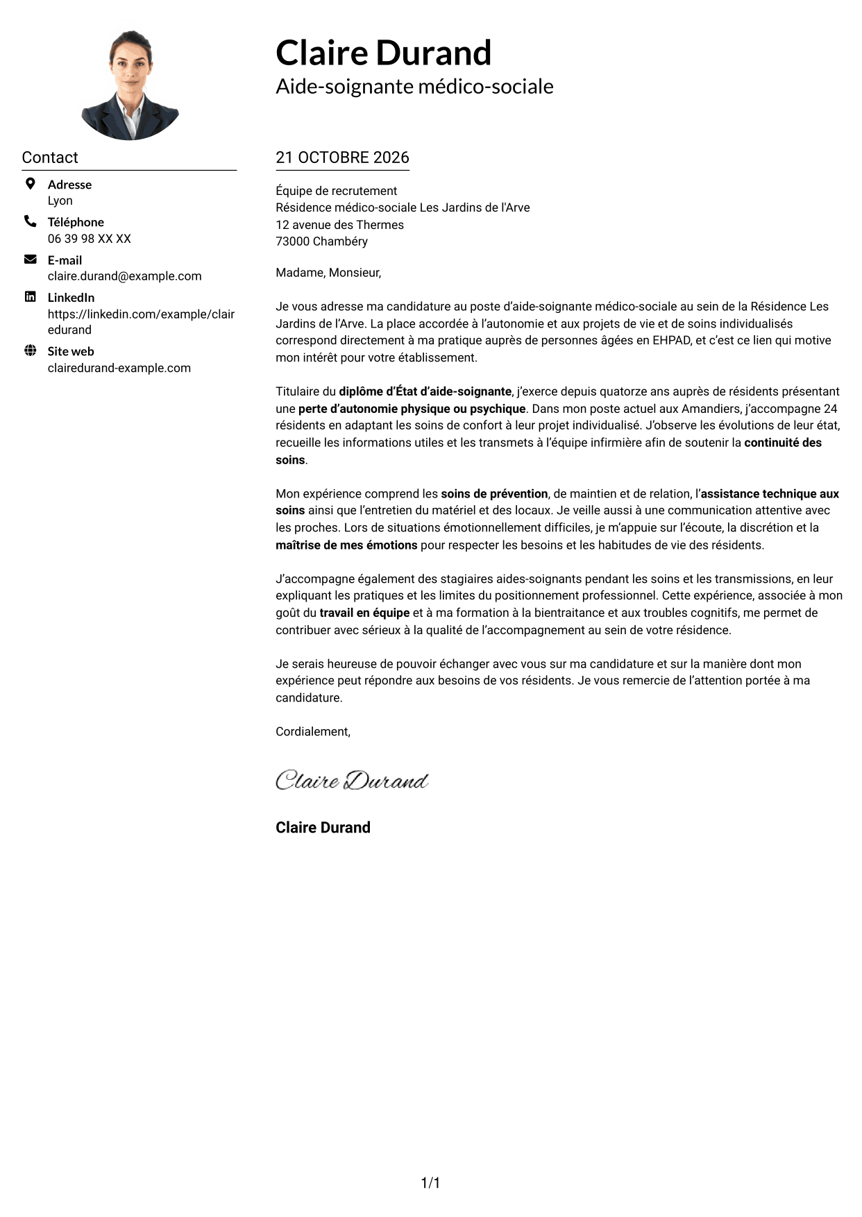 Exemple de lettre de motivation — page 1