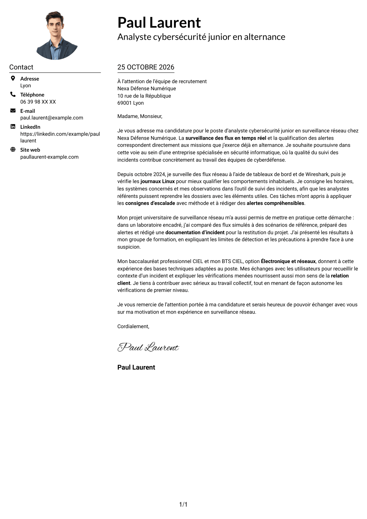 Exemple de lettre de motivation — page 1