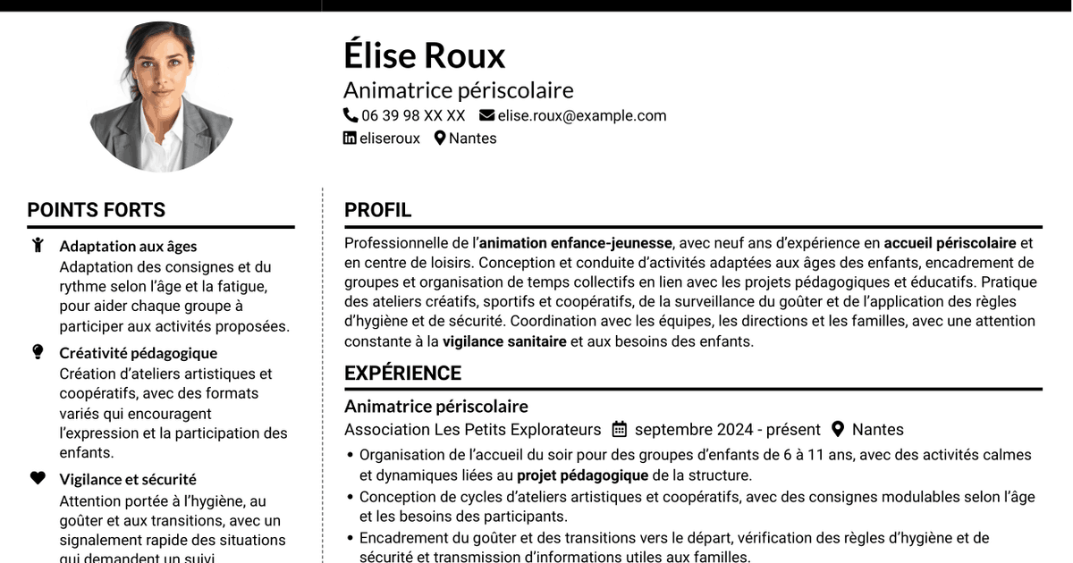 7 modèles de CV pour Animateur enfance-jeunesse - Accueil périscolaire, avec exemples