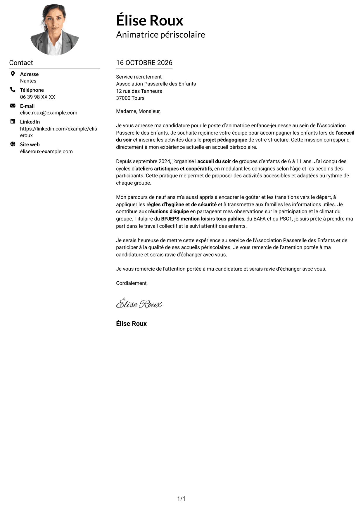 Exemple de lettre de motivation — page 1