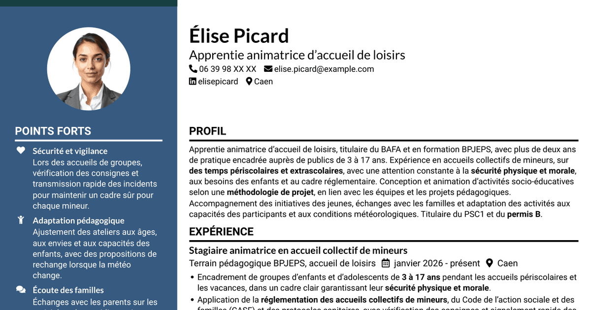 7 modèles de CV pour Apprentie animatrice d’accueil de loisirs - Enfance et jeunesse, avec exemples