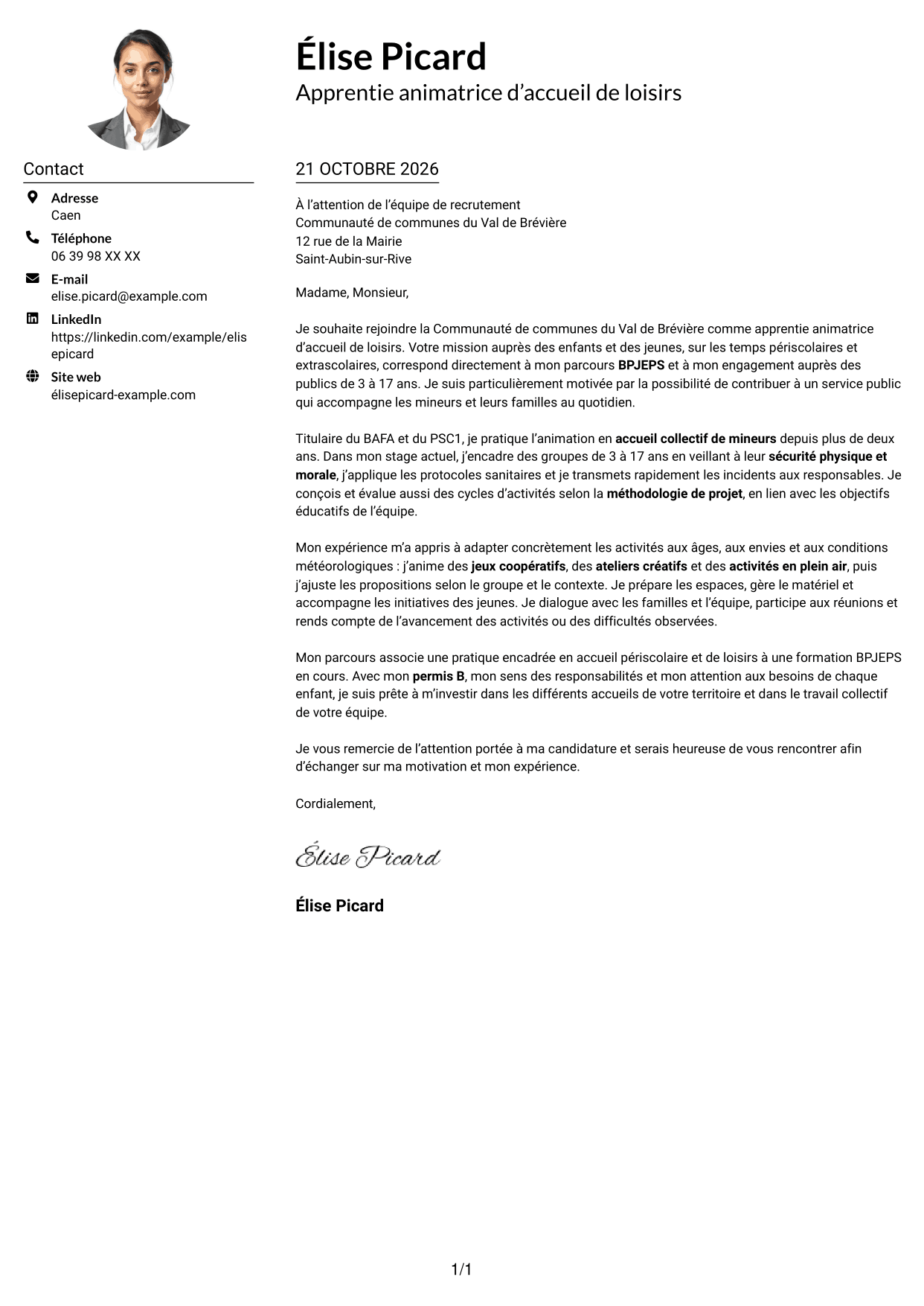 Exemple de lettre de motivation — page 1