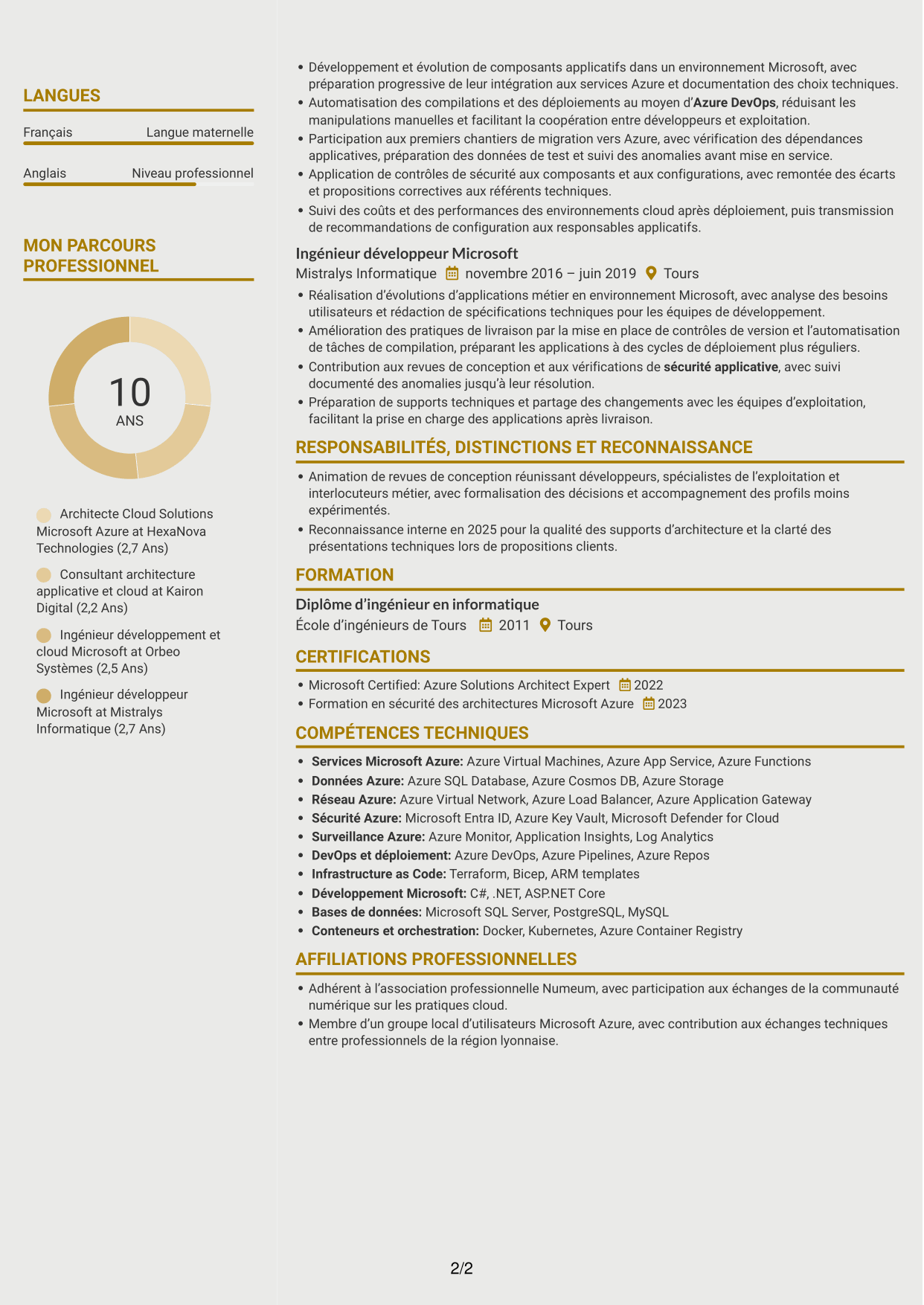 CV Dynamique (format à deux colonnes avec icônes) : Architecte Cloud Solutions - Microsoft Azure, page 2