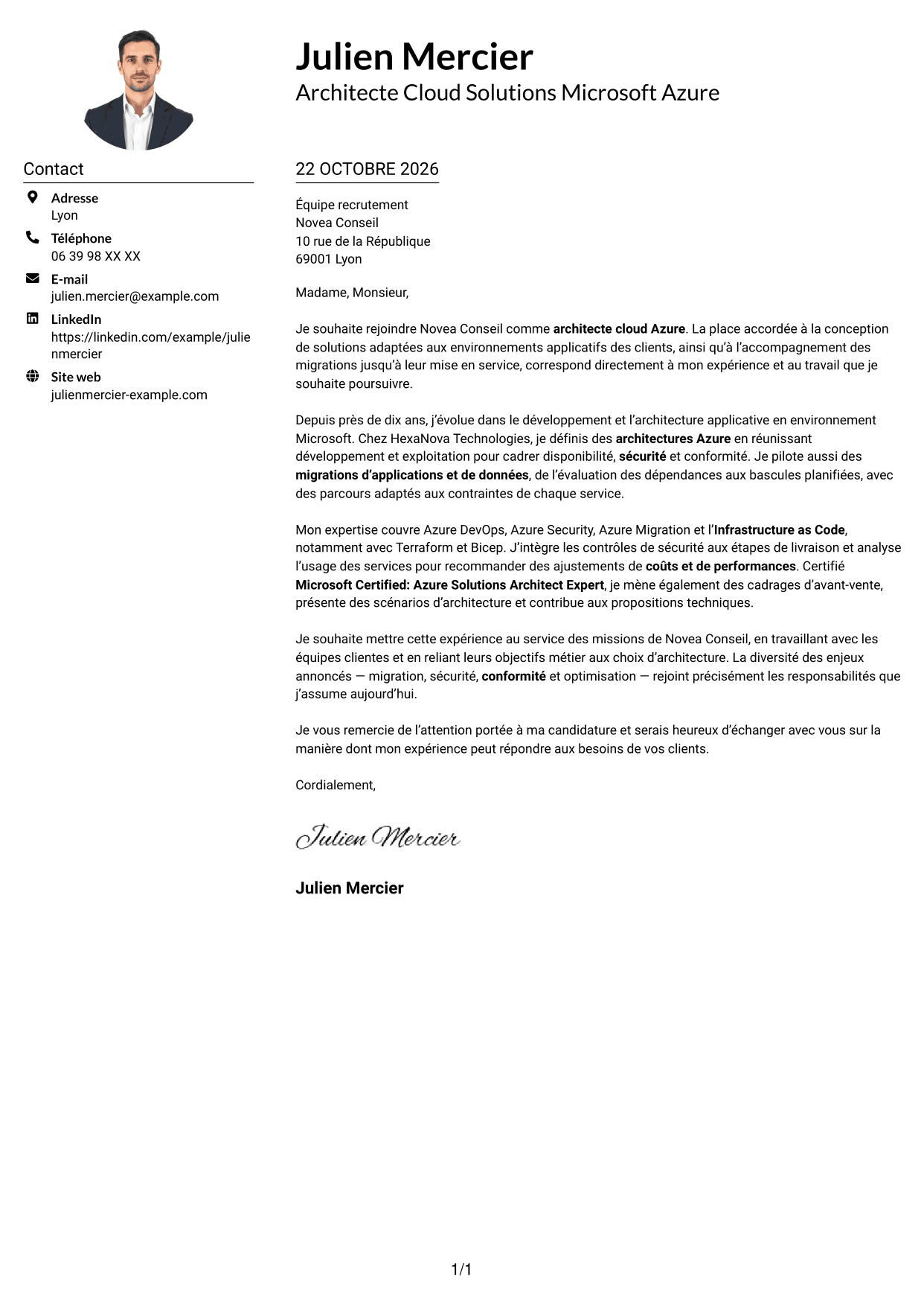 Exemple de lettre de motivation — page 1