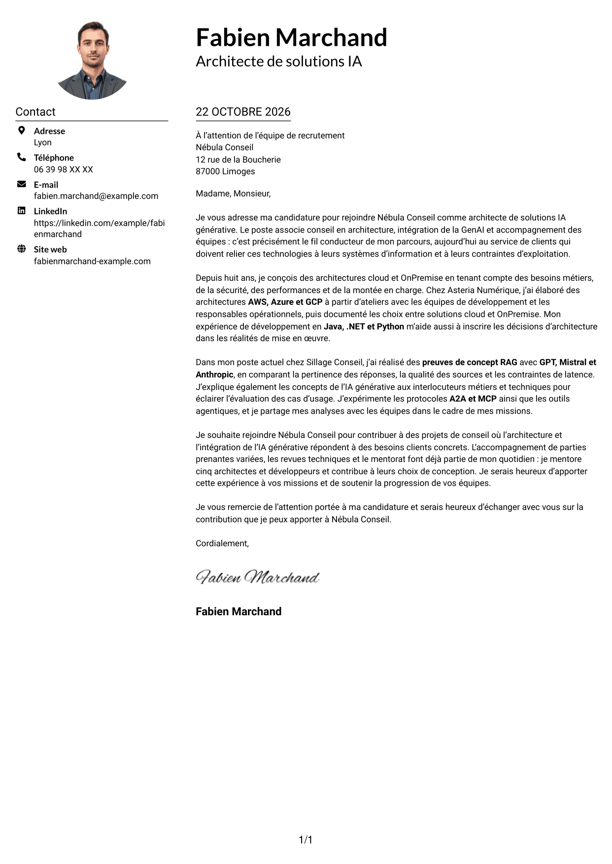 Exemple de lettre de motivation — page 1