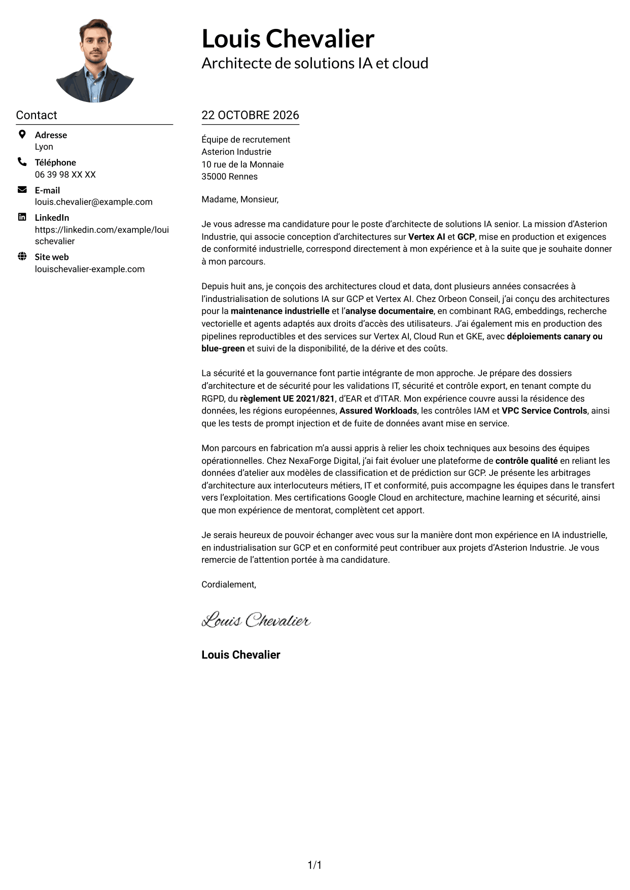 Exemple de lettre de motivation — page 1