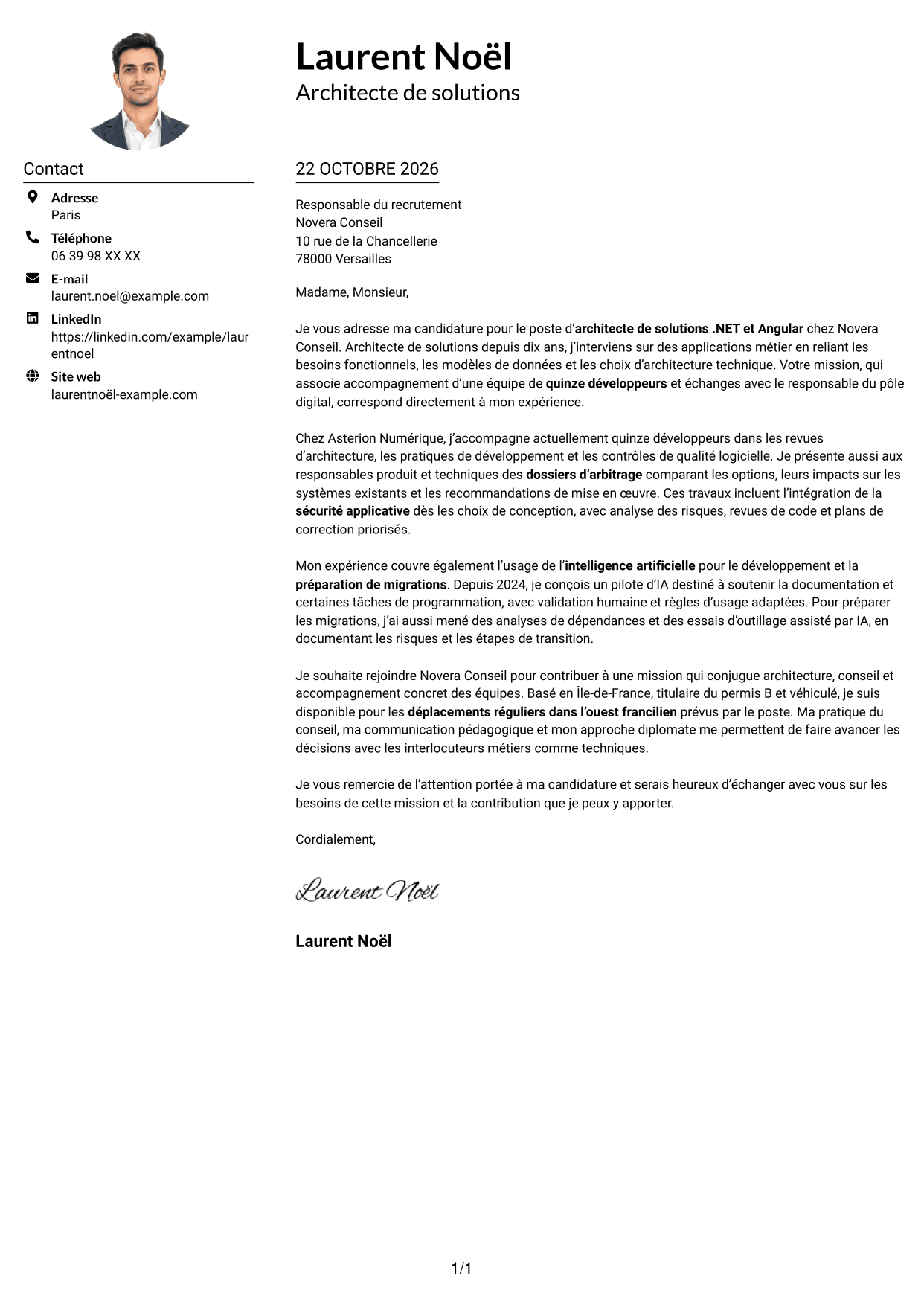 Exemple de lettre de motivation — page 1