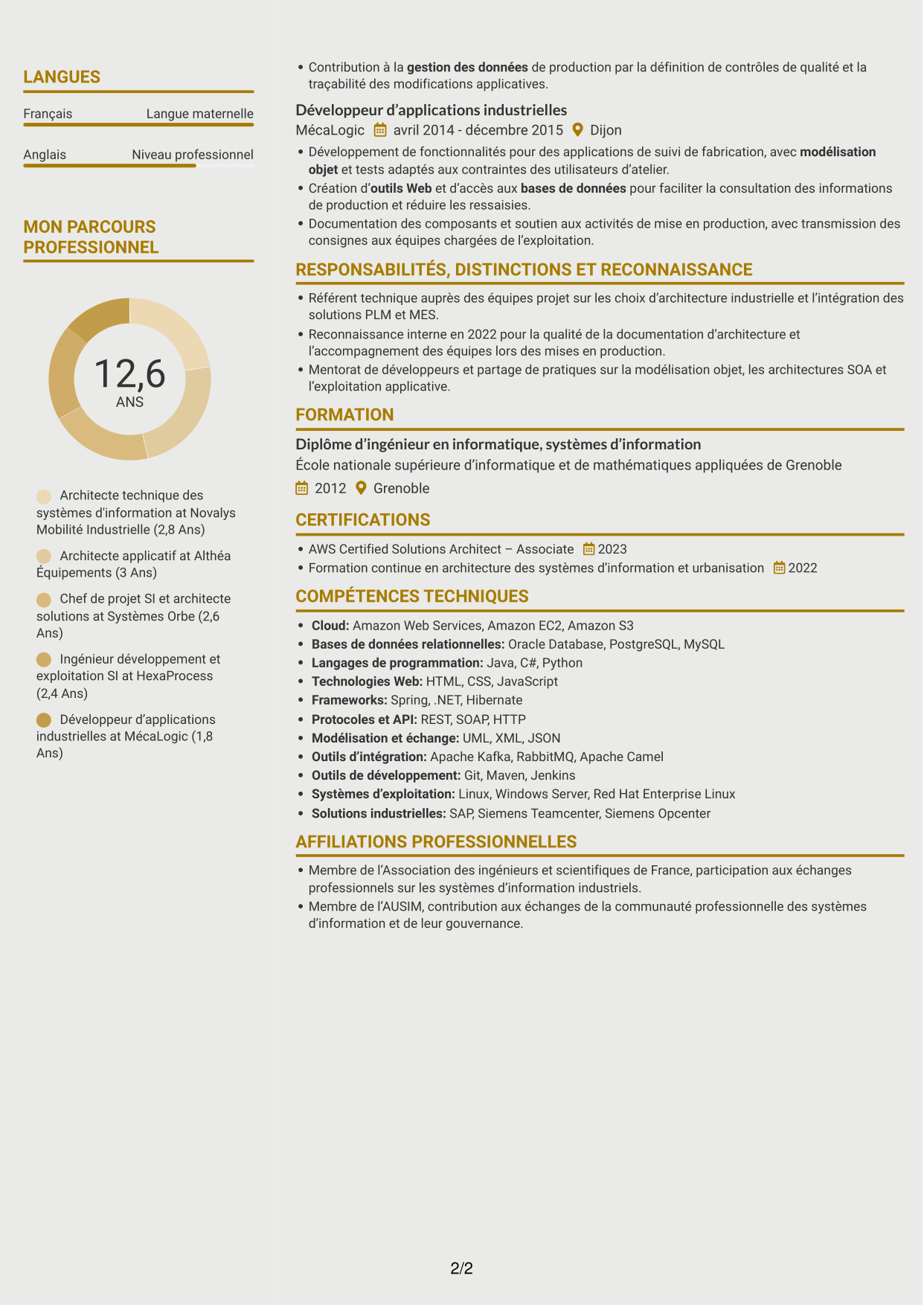 CV Dynamique (format à deux colonnes avec icônes) : Architecte de systèmes d'information - Architecture industrielle, page 2