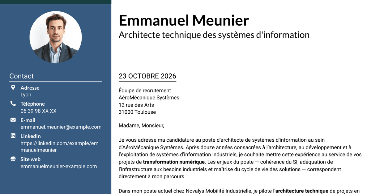 7 modèles de lettre de motivation pour Architecte de systèmes d'information - Architecture industrielle, avec exemples
