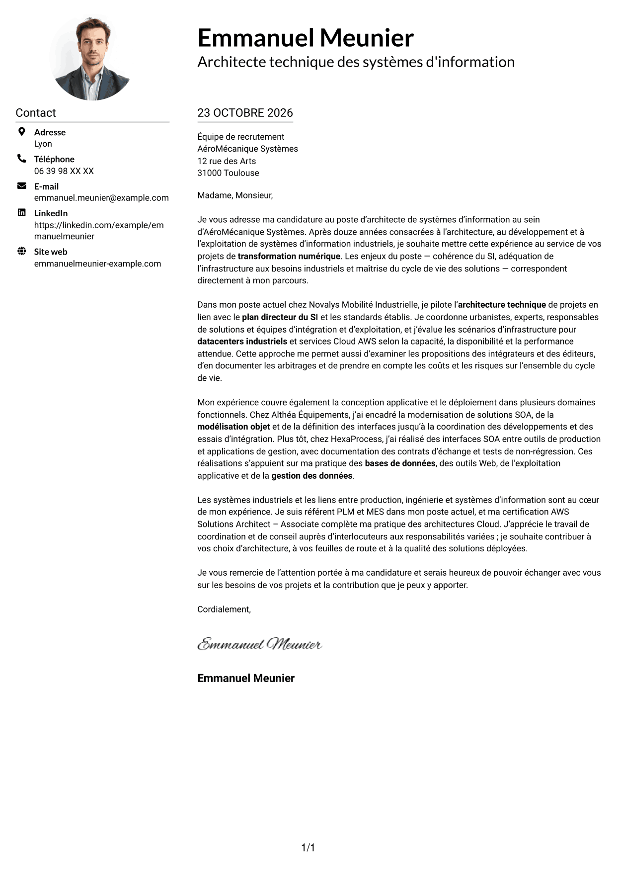 Exemple de lettre de motivation — page 1