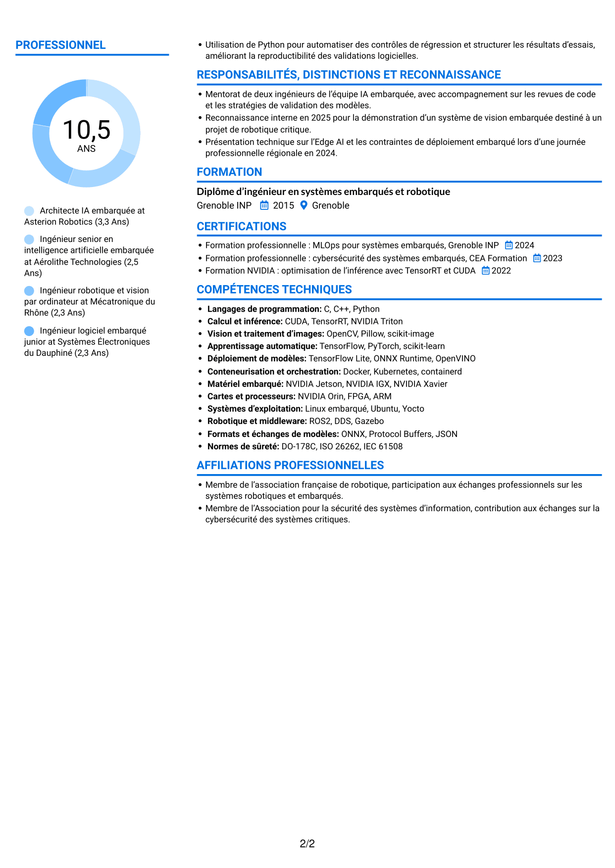 CV Audacieux (format à deux colonnes avec accents colorés et photo) : Architecte IA embarquée - Edge AI, page 2