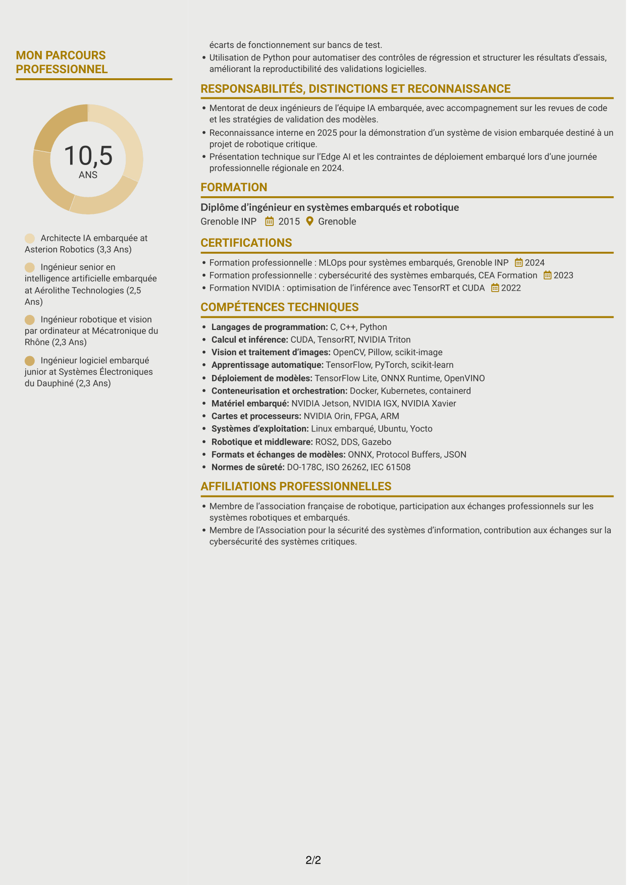 CV Dynamique (format à deux colonnes avec icônes) : Architecte IA embarquée - Edge AI, page 2