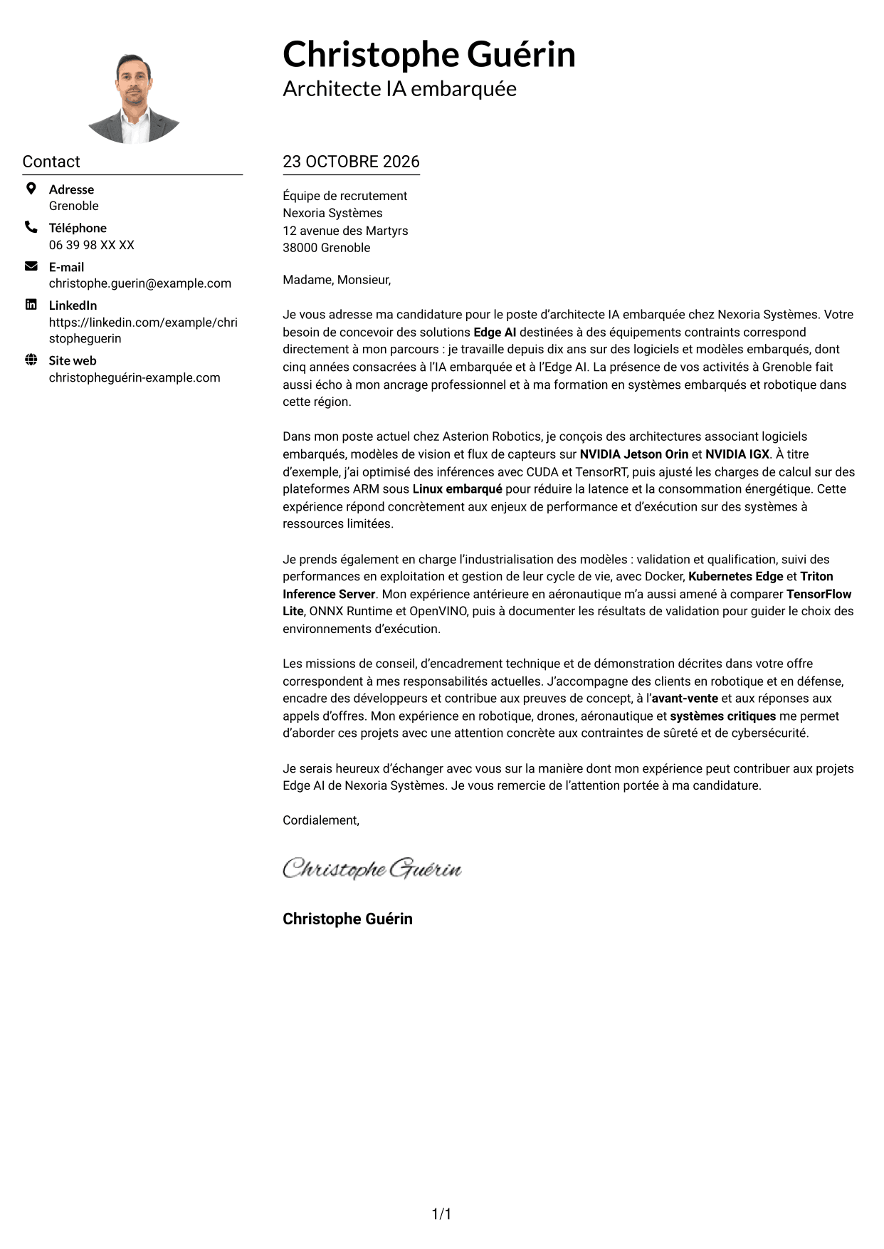 Exemple de lettre de motivation — page 1