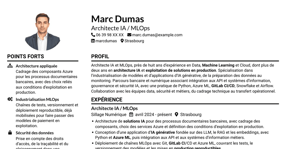 7 modèles de CV pour Architecte IA - MLOps, avec exemples