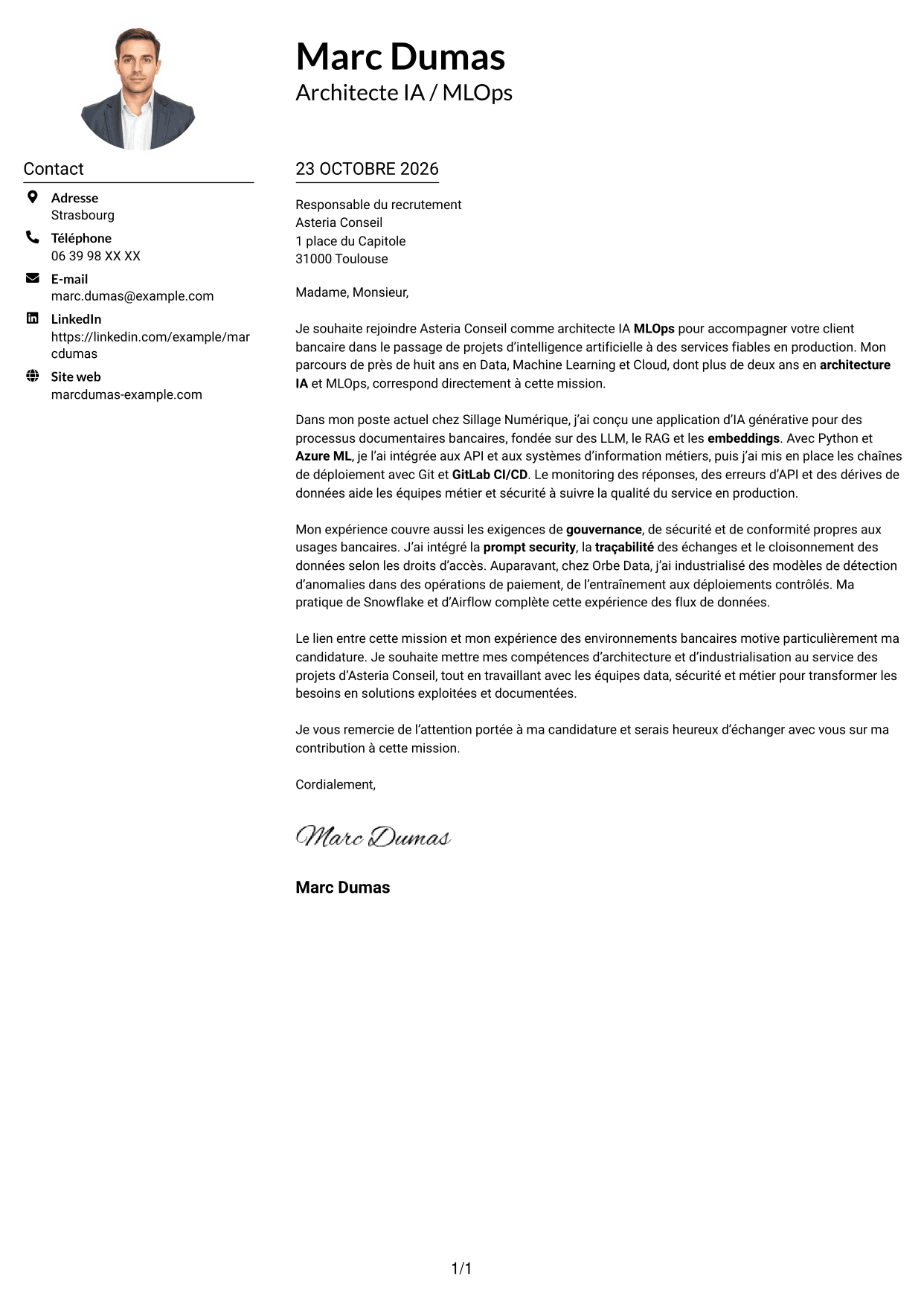 Exemple de lettre de motivation — page 1