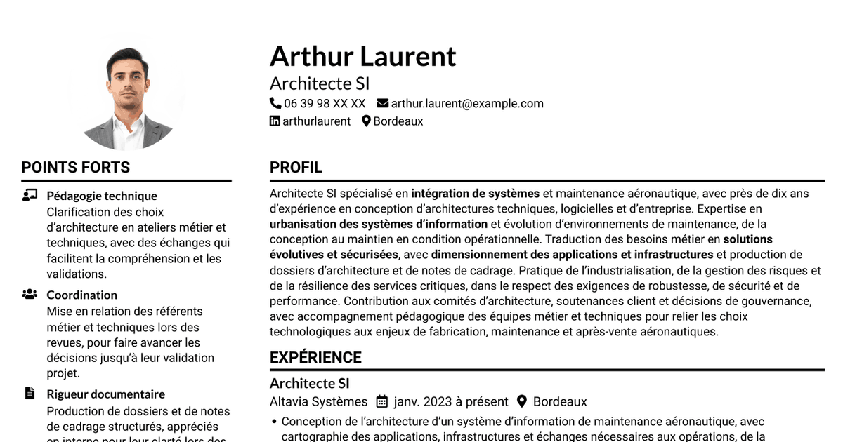 7 modèles de CV pour Architecte IT - Maintenance aéronautique, avec exemples