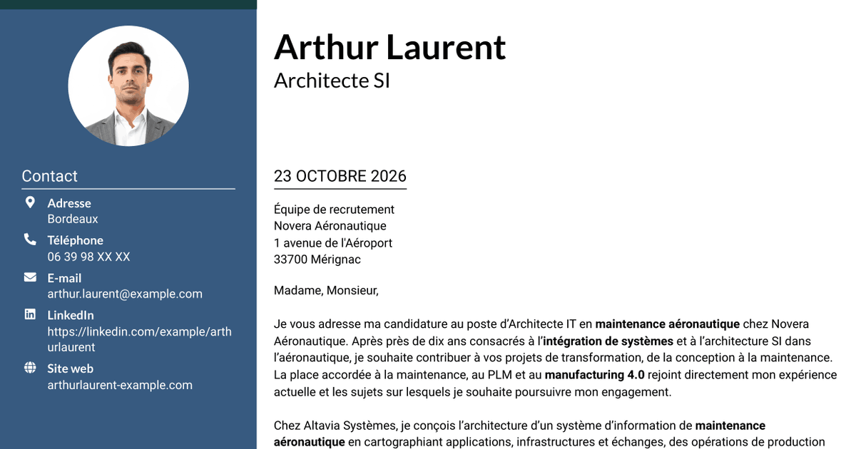 7 modèles de lettre de motivation pour Architecte IT - Maintenance aéronautique, avec exemples