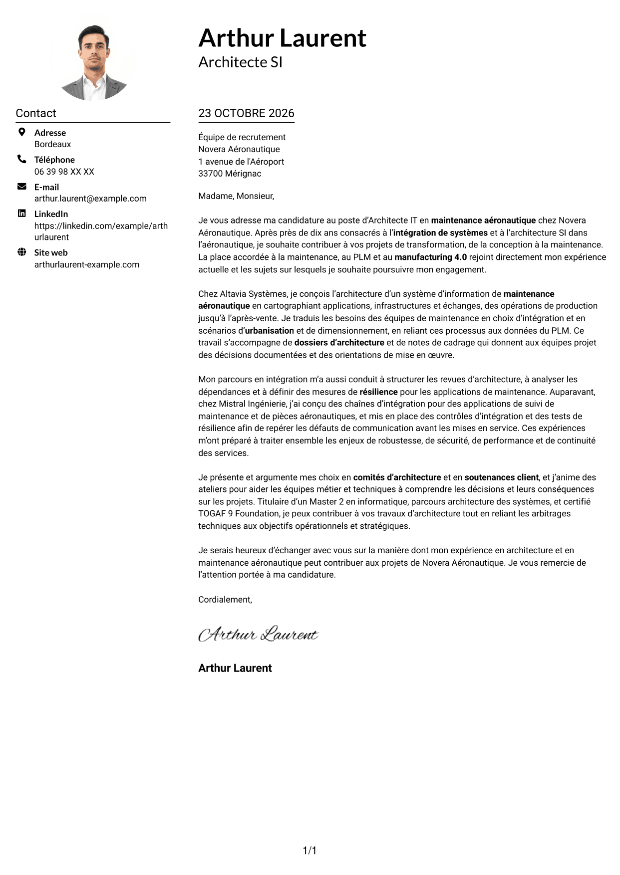 Exemple de lettre de motivation — page 1
