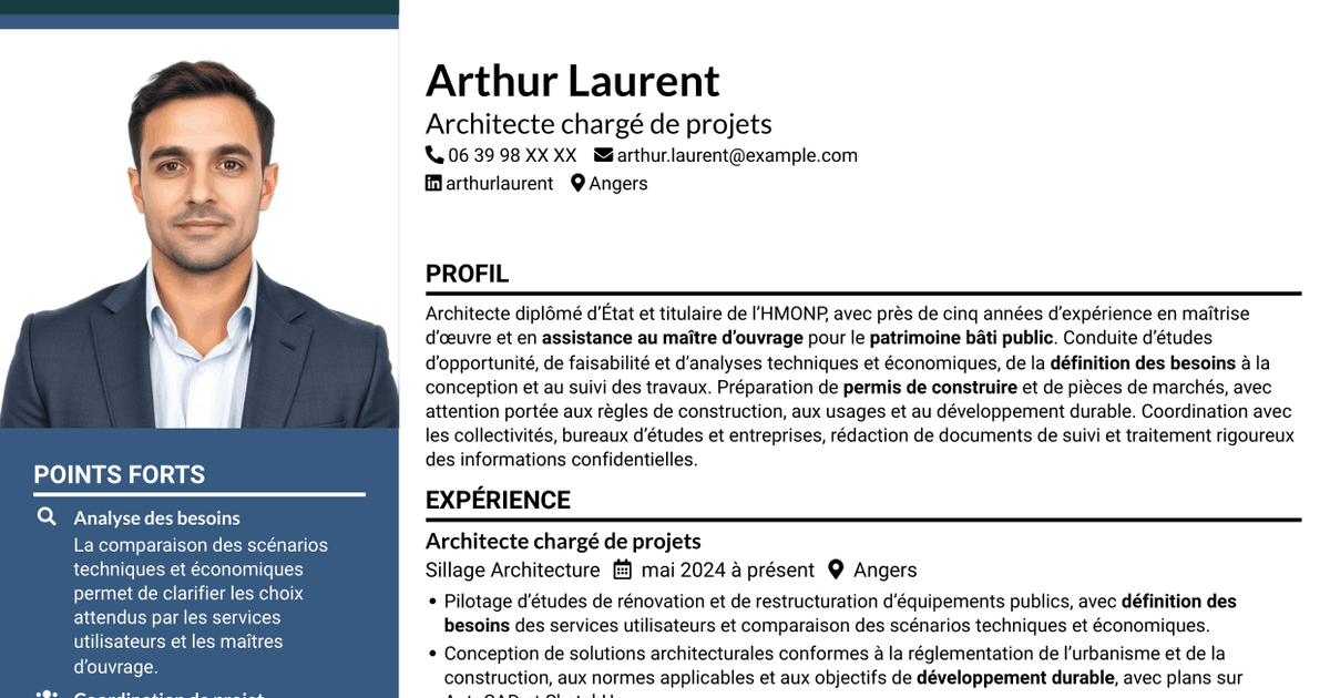 7 modèles de CV pour Architecte - Patrimoine bâti public, avec exemples