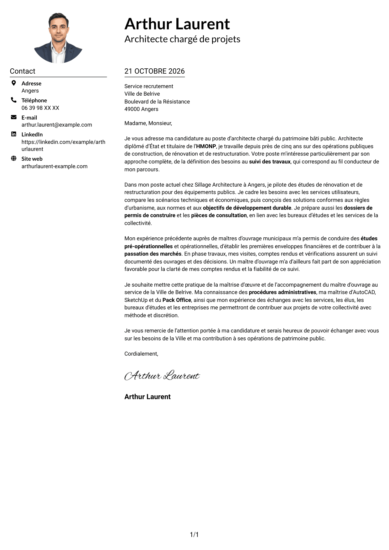Exemple de lettre de motivation — page 1