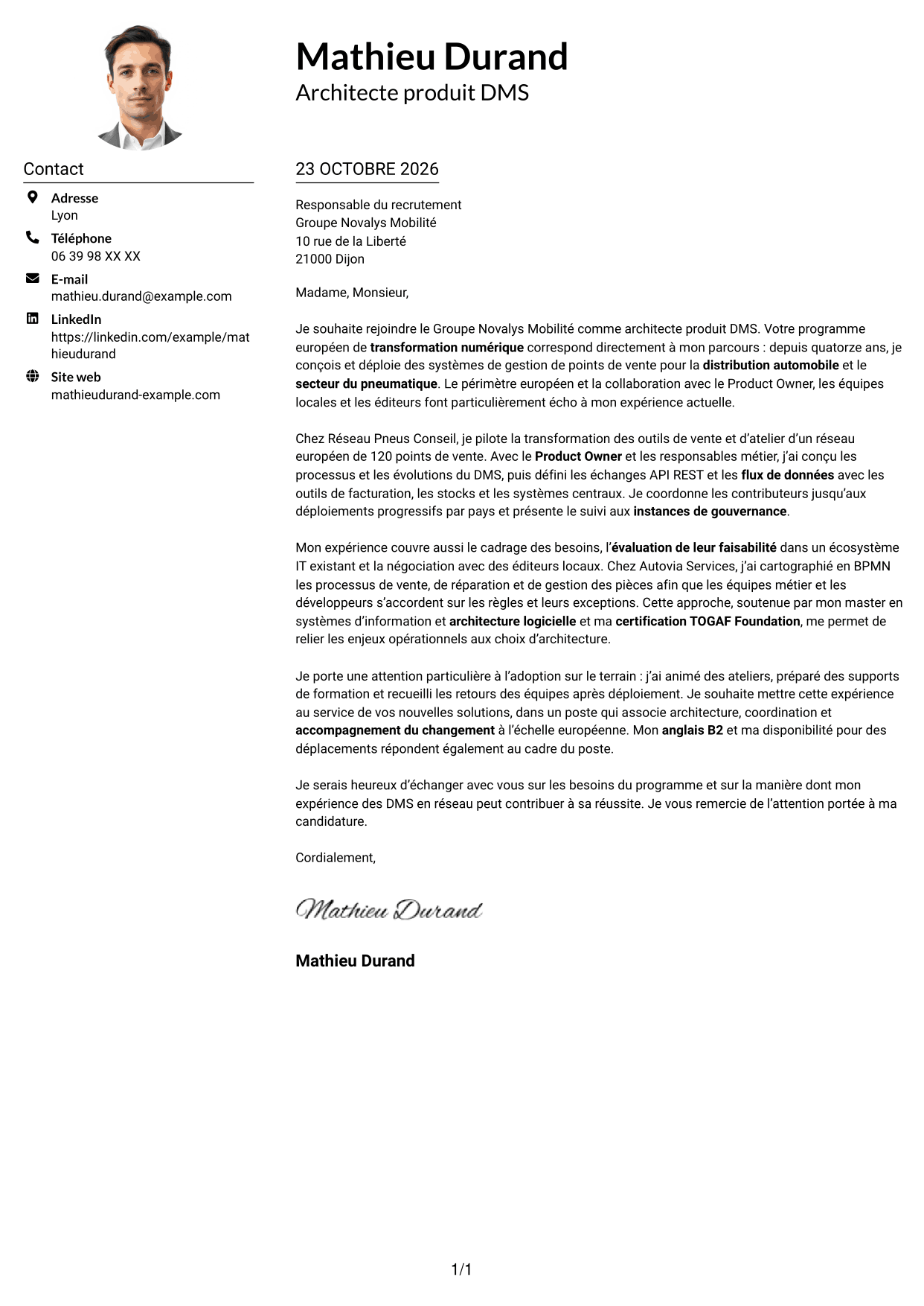 Exemple de lettre de motivation — page 1