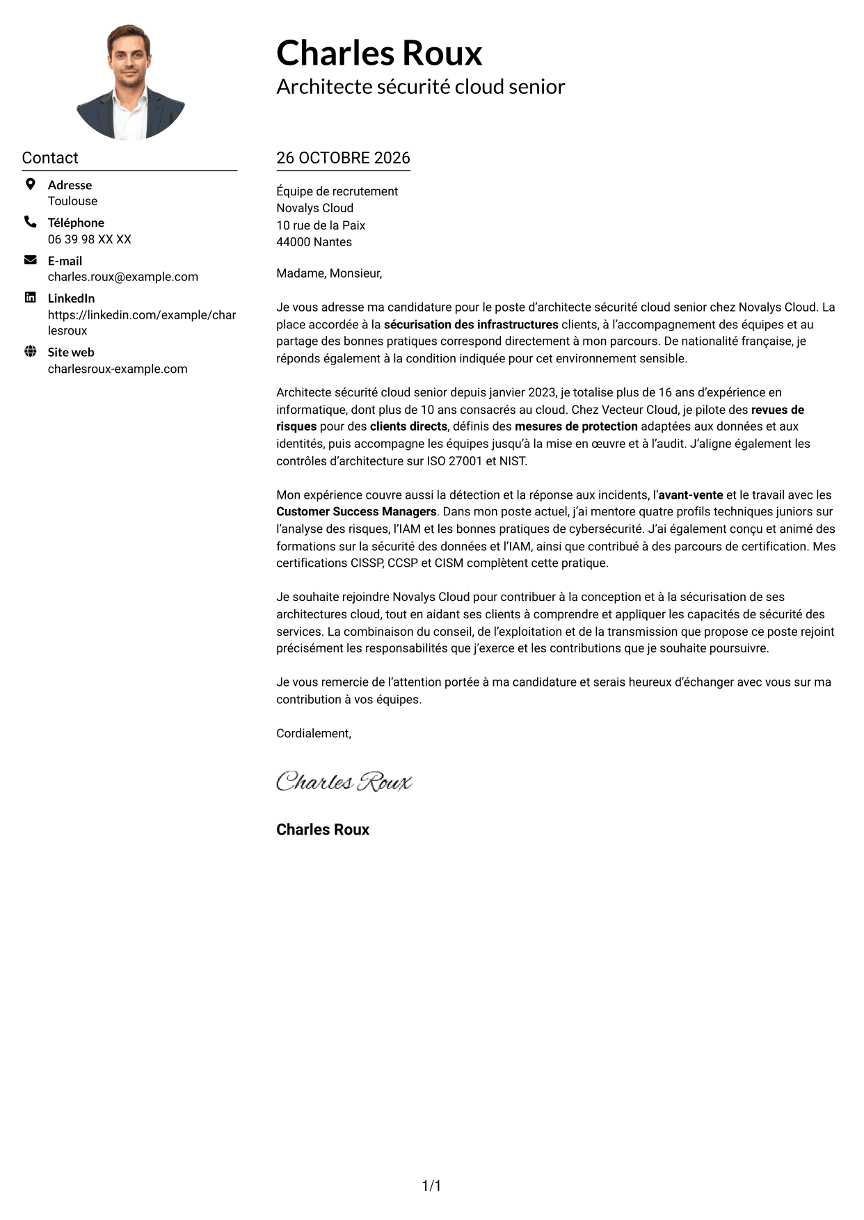 Exemple de lettre de motivation — page 1