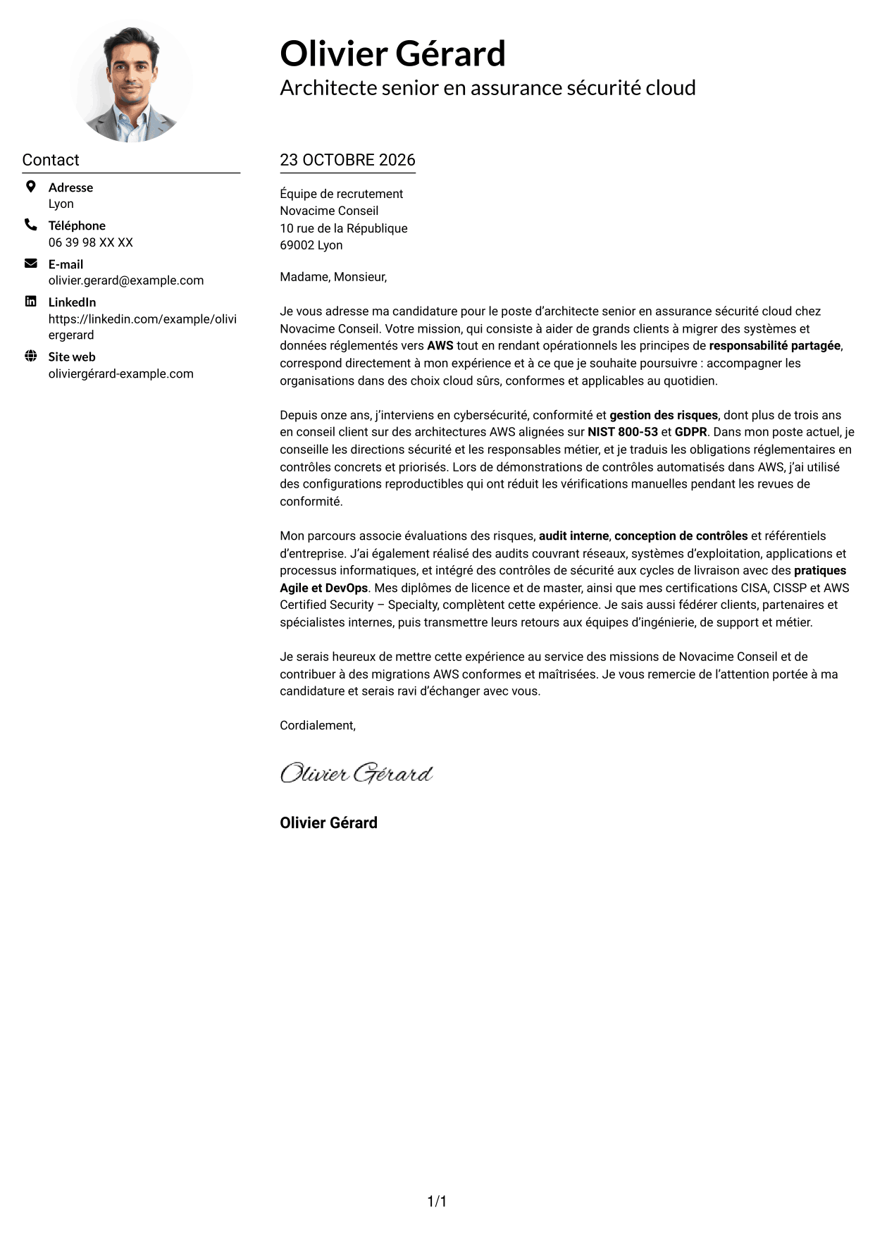 Exemple de lettre de motivation — page 1