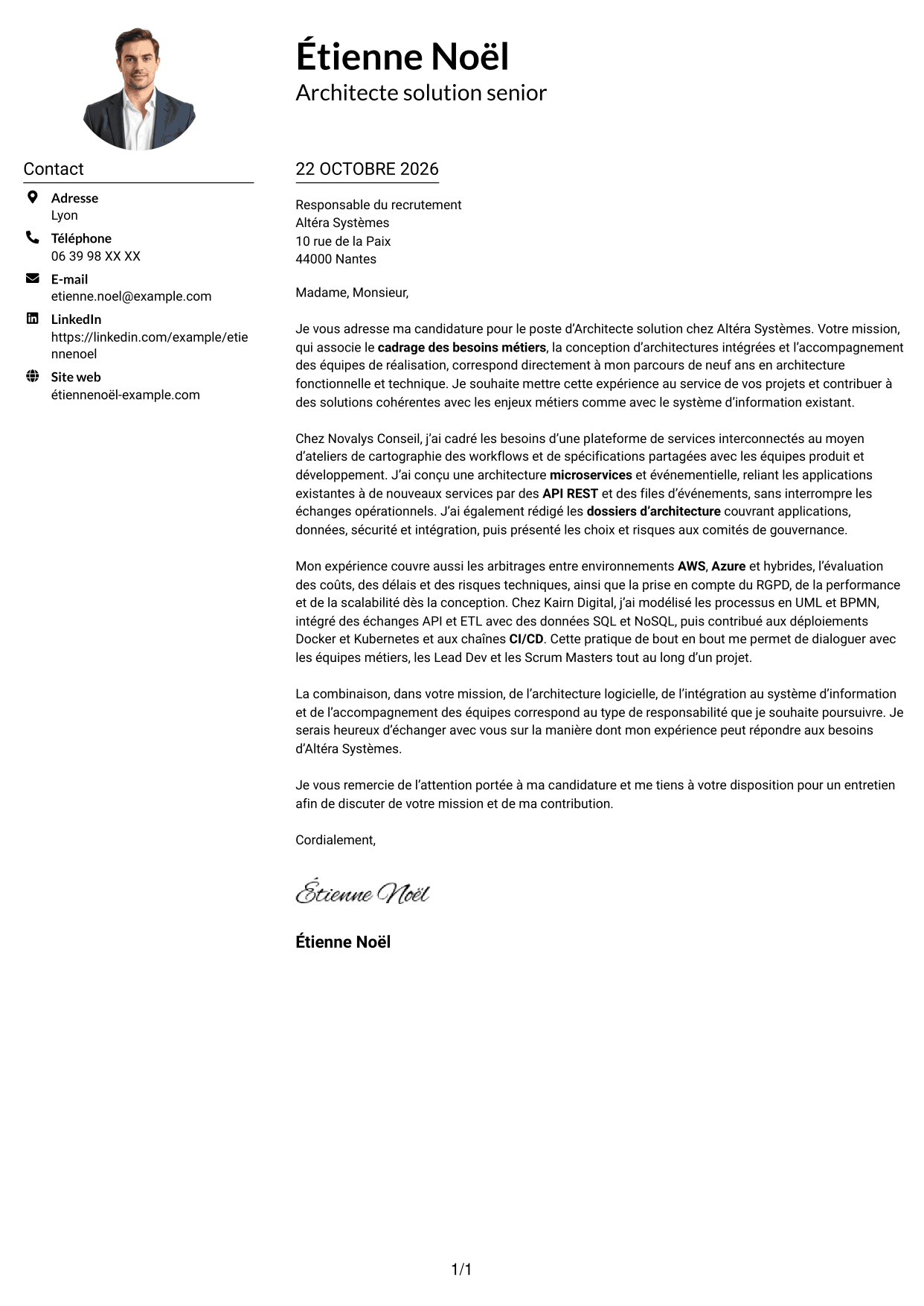 Exemple de lettre de motivation — page 1