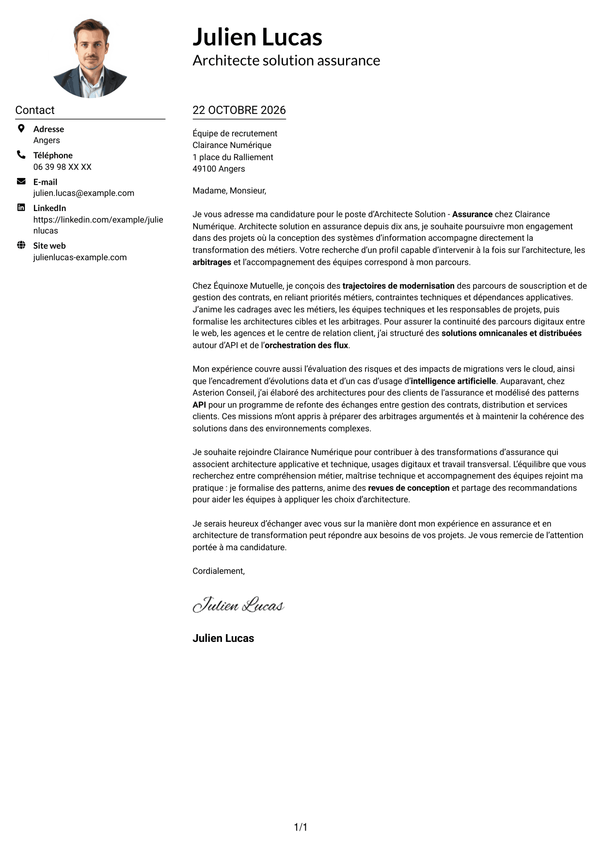Exemple de lettre de motivation — page 1