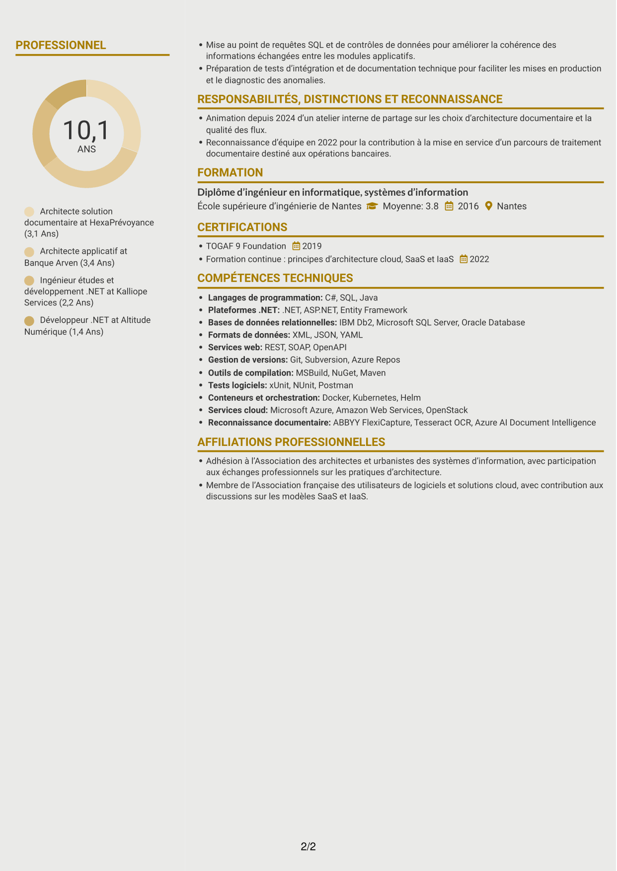 CV Dynamique (format à deux colonnes avec icônes) : Architecte solution C# .NET, page 2