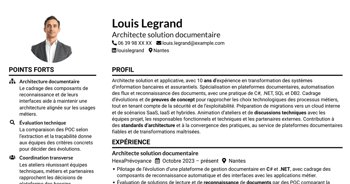 7 modèles de CV pour Architecte solution C# .NET, avec exemples