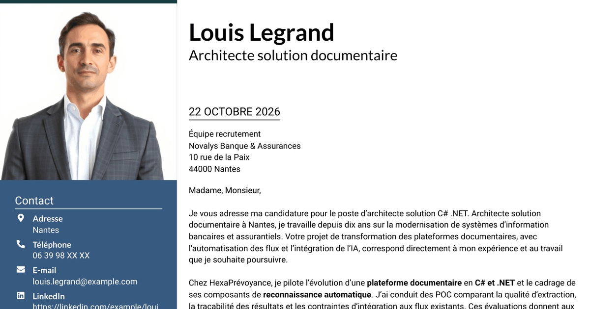 7 modèles de lettre de motivation pour Architecte solution C# .NET, avec exemples