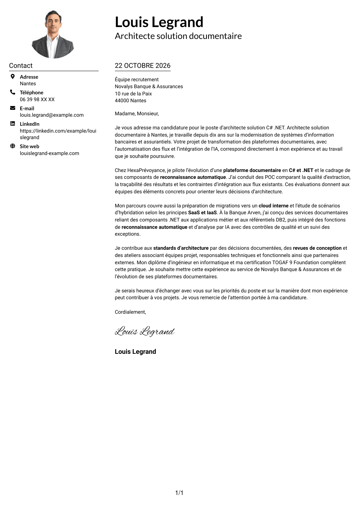 Exemple de lettre de motivation — page 1