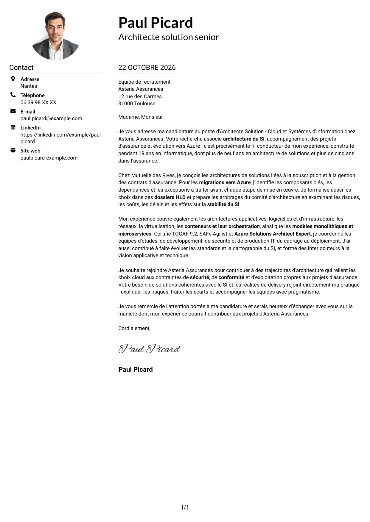 Exemple de lettre de motivation — page 1